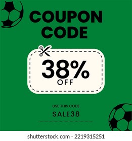 Coupon Code 38%off, Soccer Coupon, 38% off discount soccer sale. 38% percent discount
