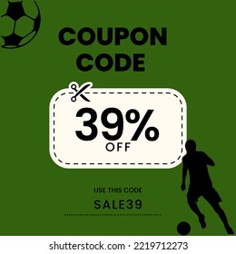 Coupon Code 39%off, Soccer Coupon, 39% off discount soccer player. 39% percent discount