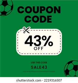 Coupon Code 43%off, Soccer Coupon, 43% off discount soccer sale. 43% percent discount
