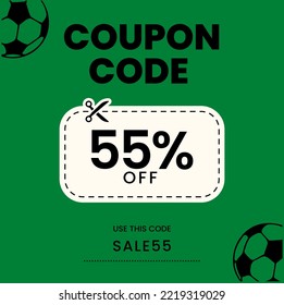Código de cupón 55% de descuento, cupón de fútbol, 55% de descuento en venta de fútbol. 55% de descuento

