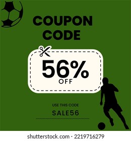 Coupon Code 56%off, Soccer Coupon, 56% off discount soccer player. 56% percent discount