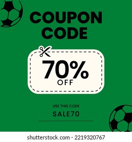 Coupon Code 70%off, Soccer Coupon, 70% off discount soccer sale.70% percent discount

