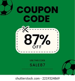 Coupon Code 87%off, Soccer Coupon, 87% off discount soccer sale. 87% percent discount
