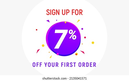 Oferta de publicidad con descuento por código de cupón. Facturación de etiqueta de promoción de descuento 7 por ciento de venta de promoción