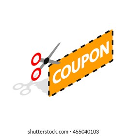 Coupon code icon in isometric 3d style isolated on white background. Buy symbol