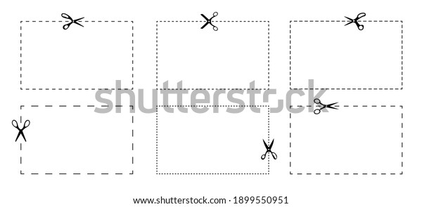 Coupon cut out scissors cutting line.Black\
icon scissors with cut lines. Isolated on white background. Cut\
here symbol. Flat. Vector\
illustration