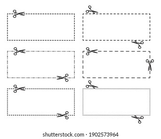  Icono aislado de tijeras cortadas con cupón. Icono de línea de corte en fondo blanco. Ilustración del vector 