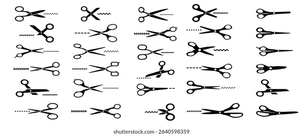 Coupon cut scissors collection. Set of black scissors icons