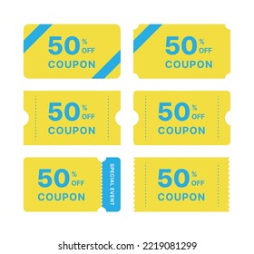 Coupon design template icon set for discount sale event in shopping, market and store.