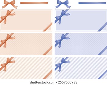 Coupon design template set with brown and purple ribbons.