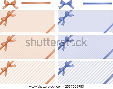 Coupon design template set with brown and purple ribbons.