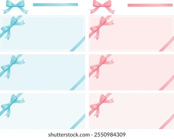 Coupon design template set with light blue and pink ribbons.