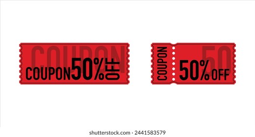Coupon-Rabatt 50%.Set von roten Coupon-Vorlagen.