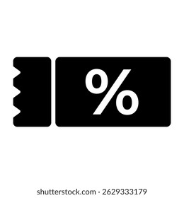 Coupon Discount Fill Icon. Black and White Paper Coupon Symbol