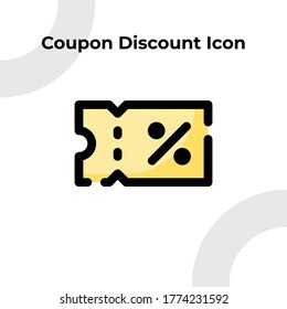 Coupon Discount Icon with Dashed Filled Outline Style, Vector Editable