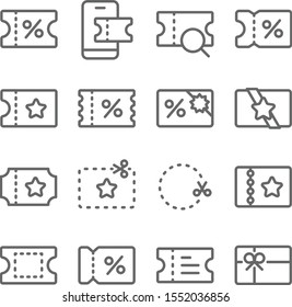 Coupon Discount Icons Set Vector Illustration. Contains Such Icon As Voucher, Online Coupon, Gift Card,  And More. Expanded Stroke