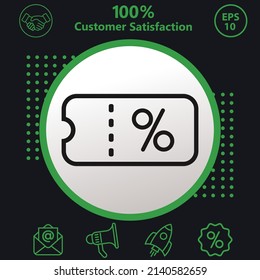 Coupon, discount, offer, shopping, sales icon. Background with a green pattern on a black background. modern design