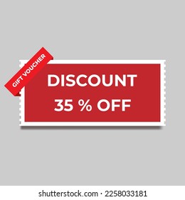 Coupon Discount vector illustration on grey background. Red discount coupon.