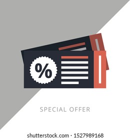 Coupon Discount Vintage Design Vector Template. Concept Of Flat Icon