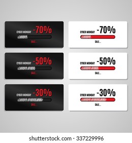coupon discounts are made on white and black background, discount 30,50,70 percent