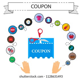 Coupon flat icons concept. Vector illustration. Element template for design.