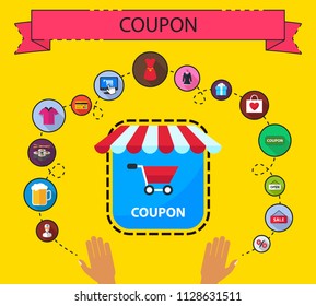Coupon flat icons concept. Vector illustration. Element template for design.
