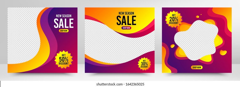 Coupon or flyer web banner templates. Sale and discount promo backgrounds. Email newsletter layouts. Banner for social media mobile apps. Sale fluid or liquid templates. Vector layouts