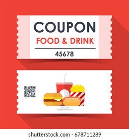 Coupon Food And Drink Ticket Card. Element Template For Graphics Design. Vector Illustration.