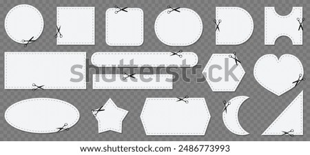 Coupon frame template with scissors icons. Dashed line with scissors. Coupon cut out scissors icons