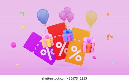 Coupon with gifts and balloon Bonus with ticket Winner concept and exclusive benefits