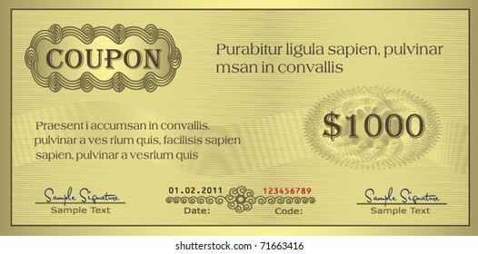 Coupon gold ornament certificate vector template