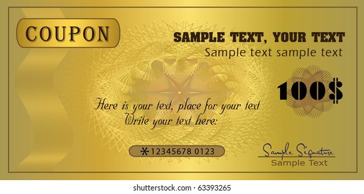 Coupon gold, template vector certificate