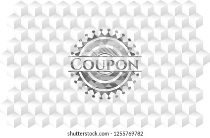 Coupon grey badge with geometric cube white background