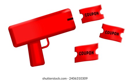 juego de ilustración de la máquina de fabricación de armas de cupón. papel, cielo, punto, tiro, dinero, flor de papel. Dibujo de vectores. Estilo dibujado a mano.