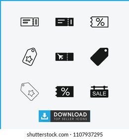 Coupon icon. collection of 9 coupon filled and outline icons such as ticket, tag, ticket on sale. editable coupon icons for web and mobile.