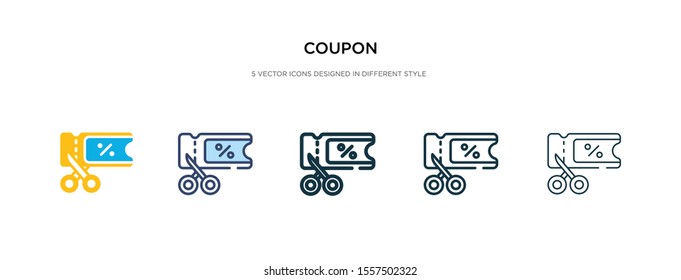 coupon icon in different style vector illustration. two colored and black coupon vector icons designed in filled, outline, line and stroke style can be used for web, mobile, ui