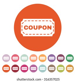 The coupon icon. Discount and gift, offer symbol. Flat Vector illustration. Button Set