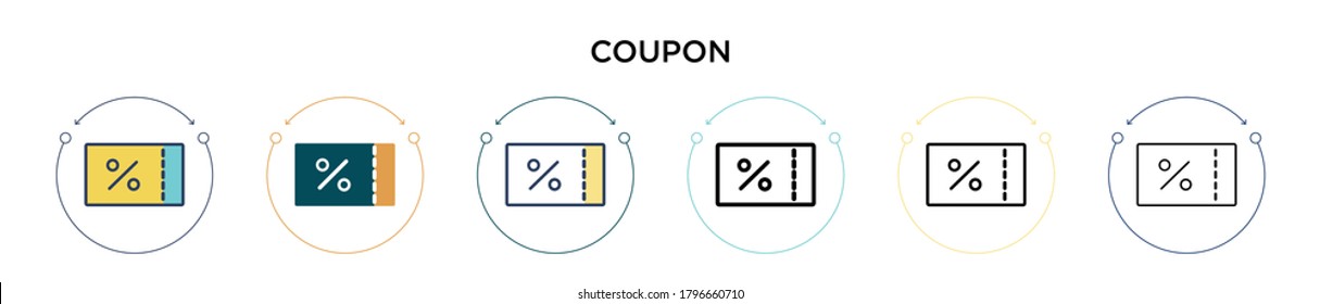 Coupon icon in filled, thin line, outline and stroke style. Vector illustration of two colored and black coupon vector icons designs can be used for mobile, ui, web