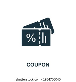 Icono de cupón. Elemento sencillo monocromo de la colección de centros comerciales. Icono de Cupón creativo para diseño web, plantillas, infografías y más