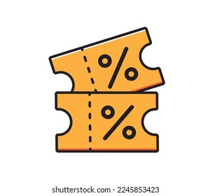 Icono de cupón sobre fondo blanco. Venta de promoción de descuento de cupón. Ilustración del vector