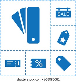 Coupon icon. set of 6 coupon filled icons such as ticket, tag, sale tag