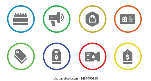 coupon icon set. 8 filled coupon icons.  Simple modern icons about  - Store, Tag, Promotion, Price tag, Shopping, Ticket, Gift card