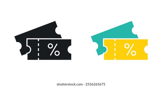Coupon icon set in black and colored versions.