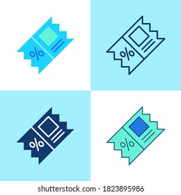 Icono de cupón establecido en estilo plano y de línea. Símbolo de oferta de descuento. Ilustración vectorial.