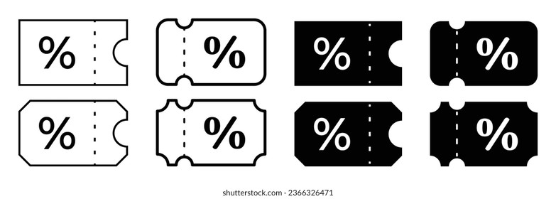 coupon icon set, percent symbol. vector isolated on white background. modern design flat