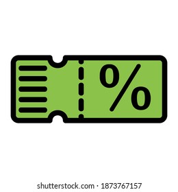 Coupon icon vector illustration in filled line style for any projects, use for website mobile app presentation