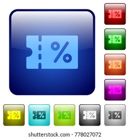 Coupon icons in rounded square color glossy button set