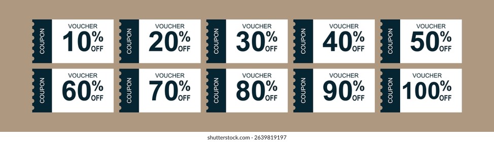Coupon icons. Sale Voucher Coupon. Discount Coupons Tickets Card. Coupon for web design. Tag label, sale banner with discount coupon.  Vector gift voucher vector illustration.