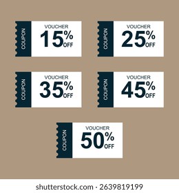 Coupon icons. Sale Voucher Coupon. Discount Coupons Tickets Card. Coupon for web design. Tag label, sale banner with discount coupon.  Vector gift voucher vector illustration.