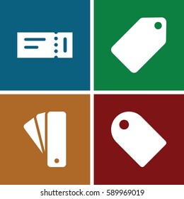 coupon icons set. Set of 4 coupon filled icons such as ticket